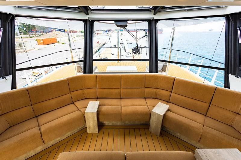 inside of a bus aboard POWER PLAY Yacht for Sale