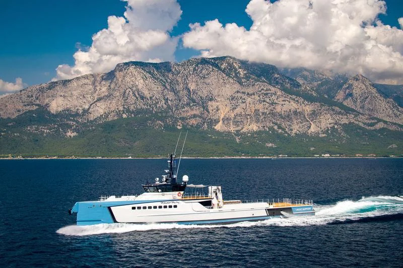a boat on the water aboard POWER PLAY Yacht for Sale
