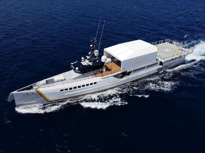 a ship in the water aboard POWER PLAY Yacht for Sale