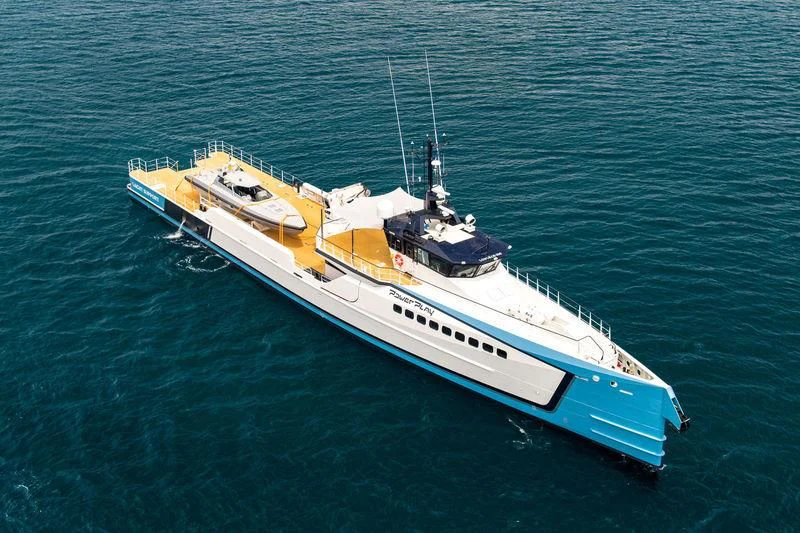 a boat in the water aboard POWER PLAY Yacht for Sale