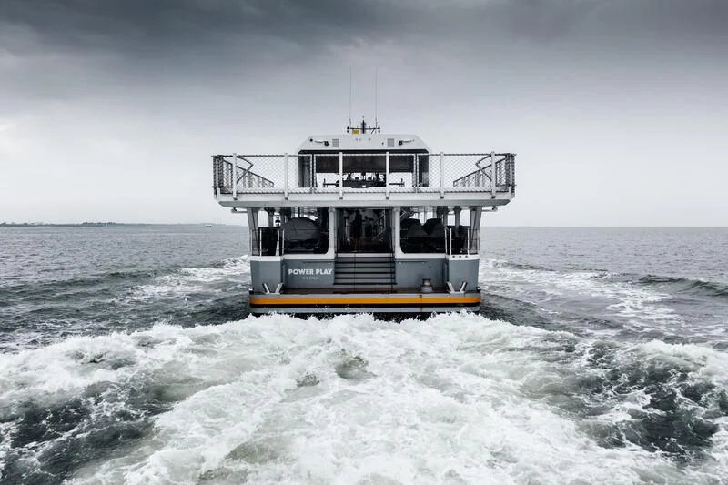 a boat in the water aboard POWER PLAY Yacht for Sale