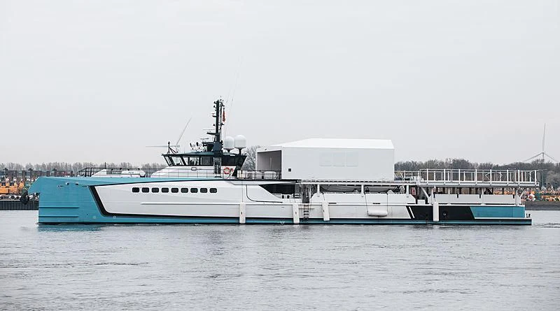 a large boat in the water aboard POWER PLAY Yacht for Sale