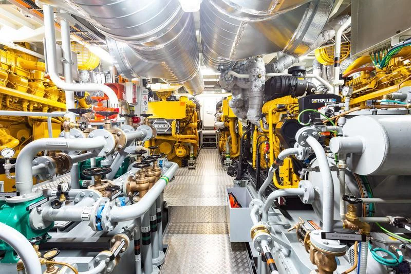 a large factory machinery aboard POWER PLAY Yacht for Sale