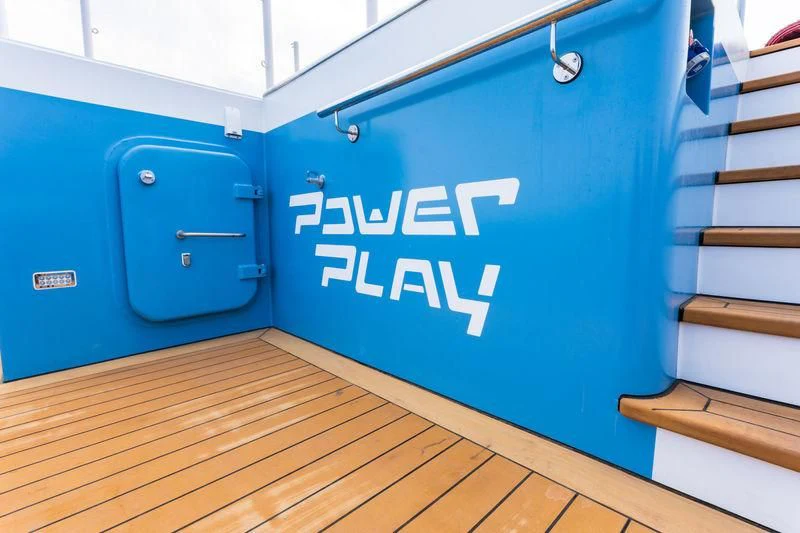 a blue police box aboard POWER PLAY Yacht for Sale