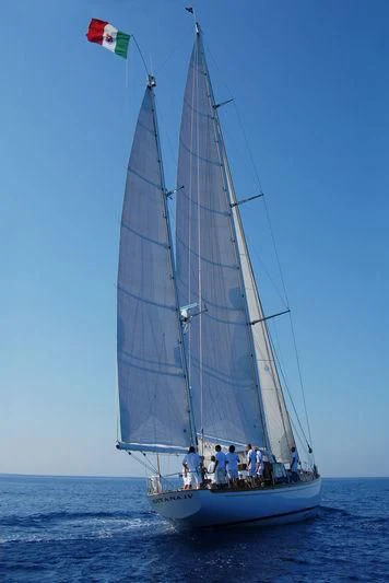a sailboat with people on it aboard GITANA IV Yacht for Sale