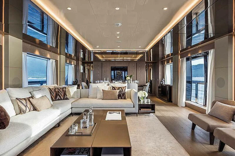 a living room with a large window aboard RINO Yacht for Sale