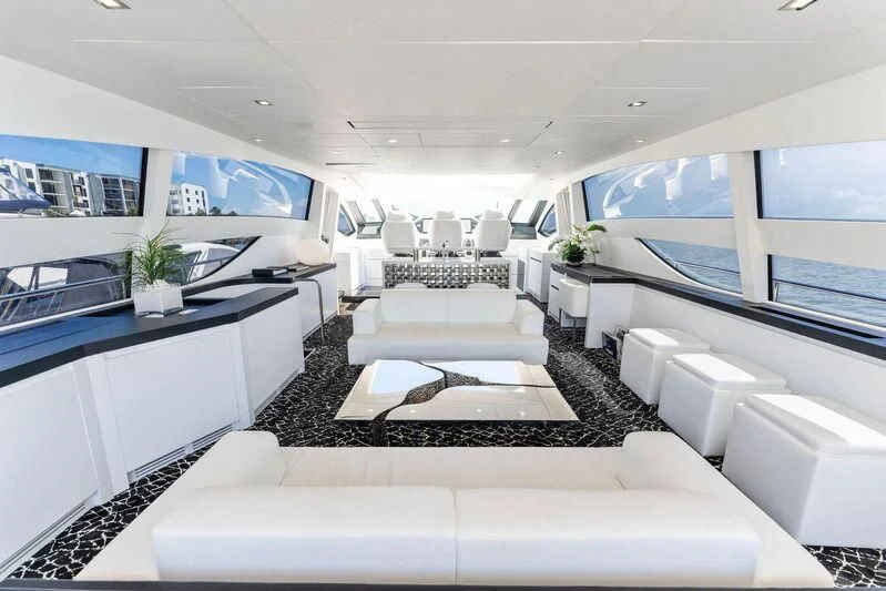 a modern looking living room aboard HAWK Yacht for Charter
