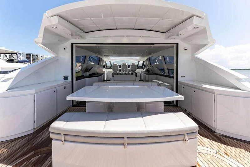 a boat with a large round window aboard HAWK Yacht for Charter