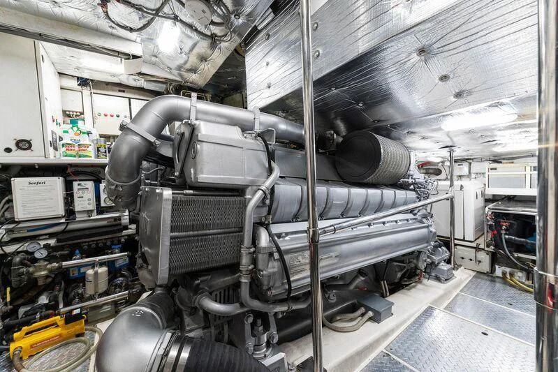 a large metal machine aboard HAWK Yacht for Charter