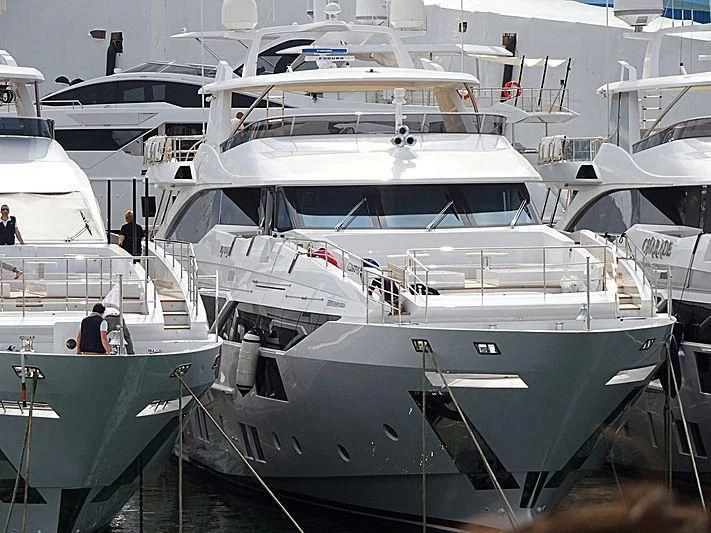 a group of people walking on a boat aboard MY WAY Yacht for Sale
