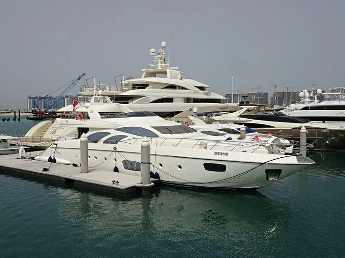 a group of boats in a harbor aboard SHELLS Yacht for Sale
