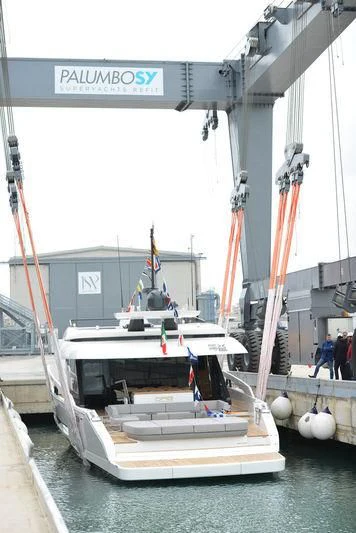 a boat docked at a pier aboard D&B Yacht for Sale