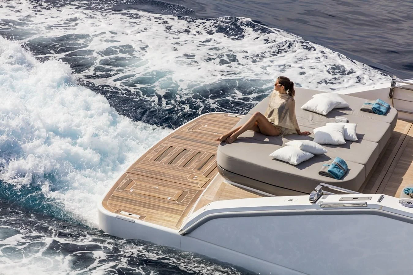 a person sitting on a boat aboard D&B Yacht for Sale