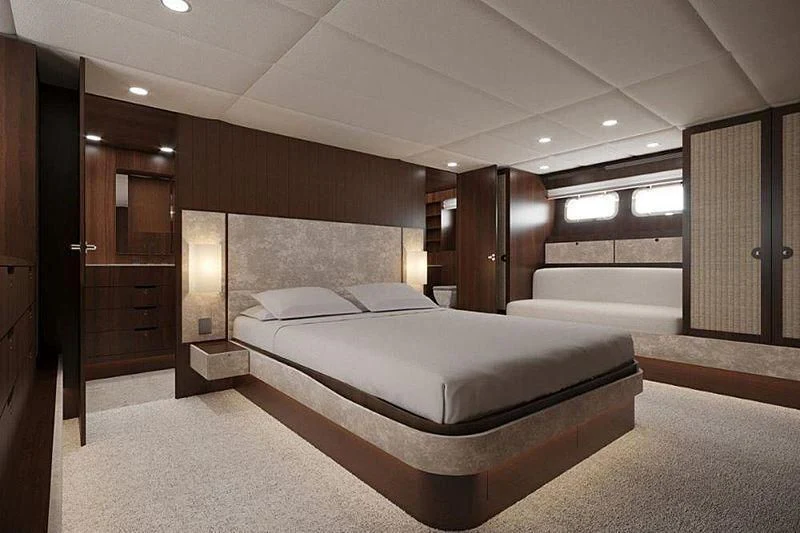 a large room with a bed aboard ONE DAY Yacht for Sale