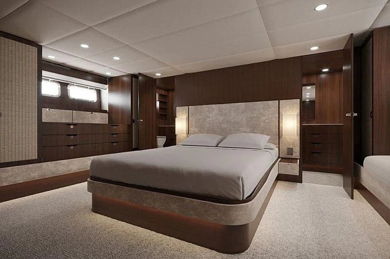 a large bedroom with a large bed aboard ONE DAY Yacht for Sale