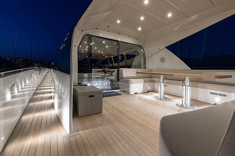 a large room with a large white staircase and a wood floor aboard ONE DAY Yacht for Sale
