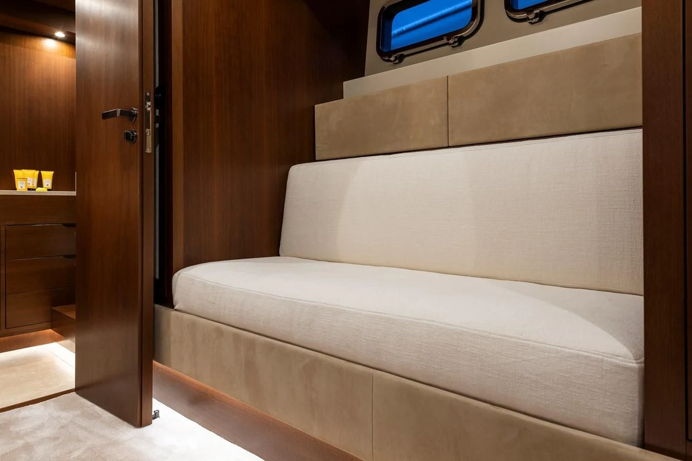 a couch in a room aboard ONE DAY Yacht for Sale
