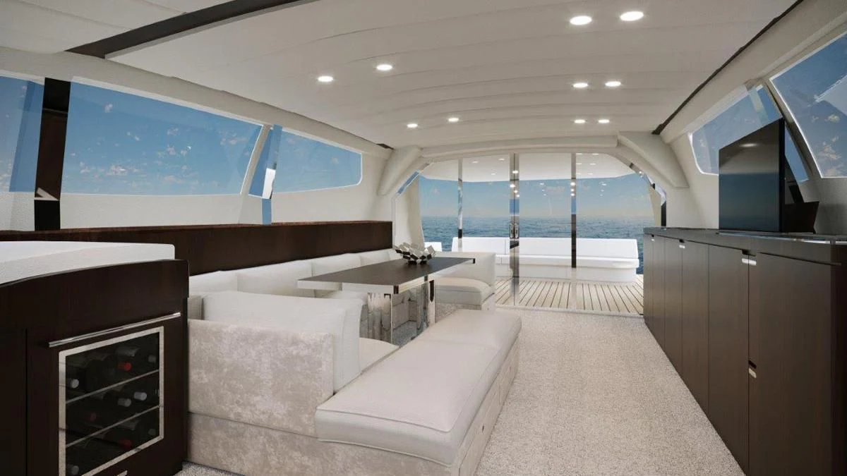 a room with a large glass wall aboard ONE DAY Yacht for Sale