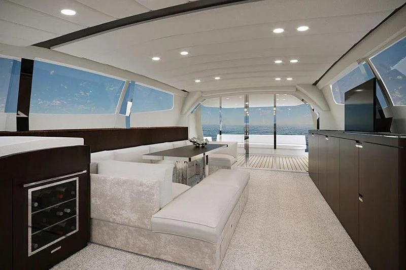 a room with a couch and a television aboard ONE DAY Yacht for Sale