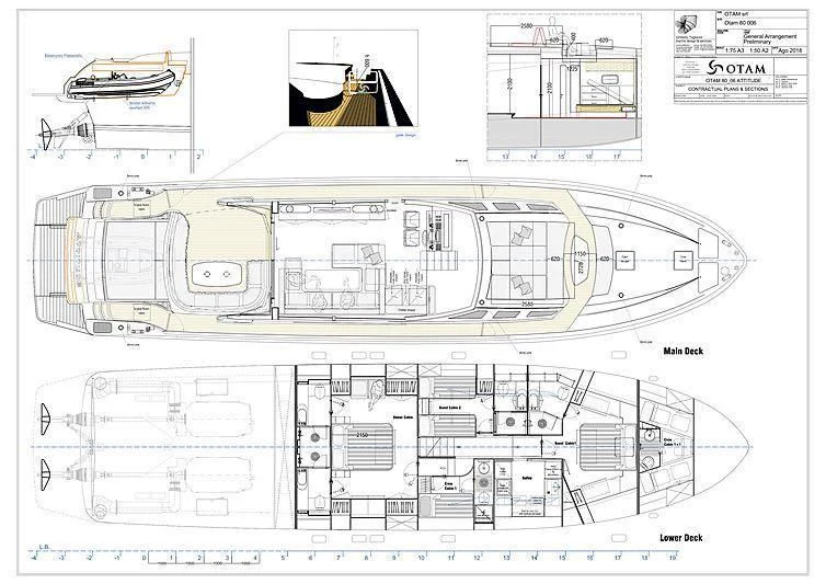 diagram, engineering drawing aboard ONE DAY Yacht for Sale