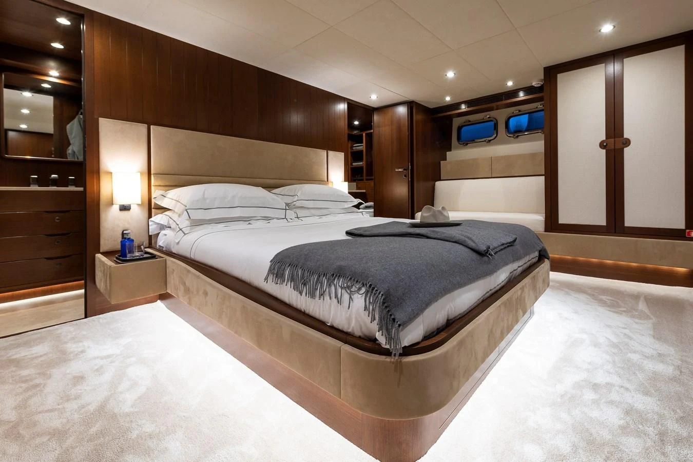 a large bed in a room aboard ONE DAY Yacht for Sale