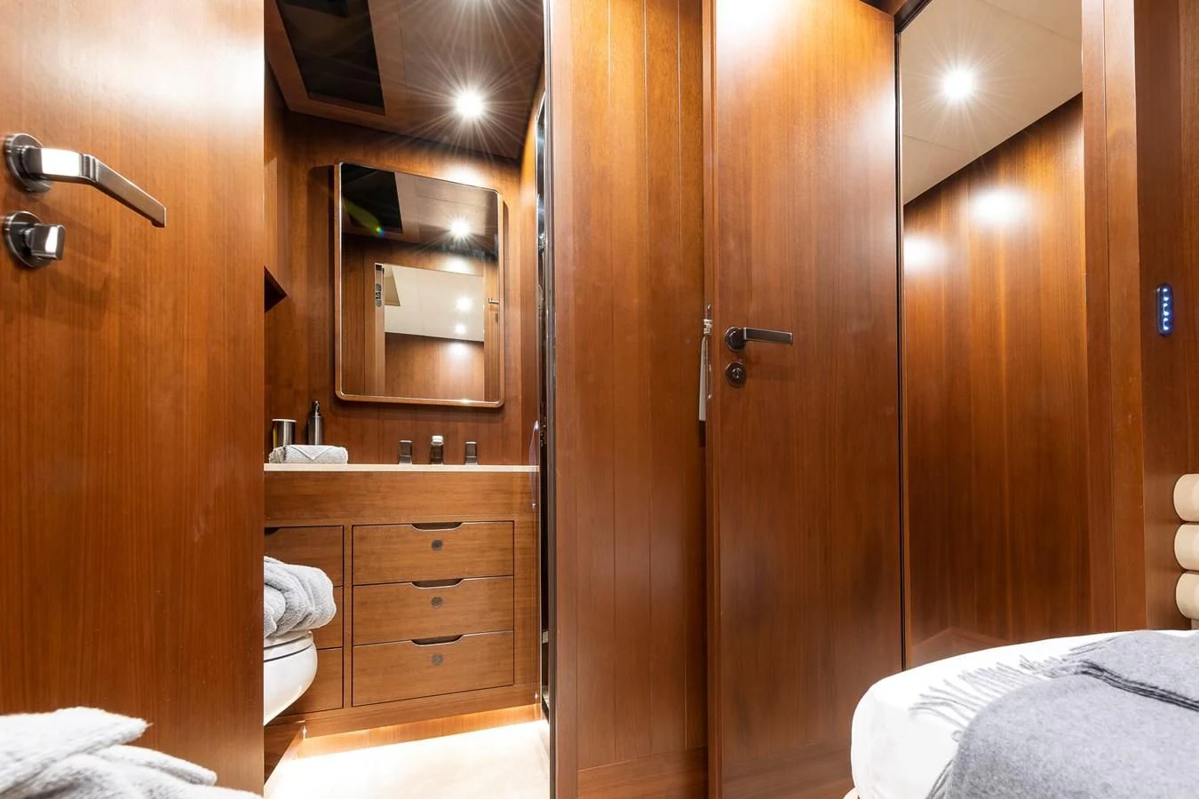a room with wooden cabinets aboard ONE DAY Yacht for Sale