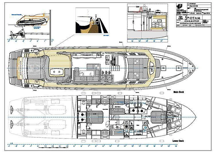 diagram, engineering drawing aboard ONE DAY Yacht for Sale