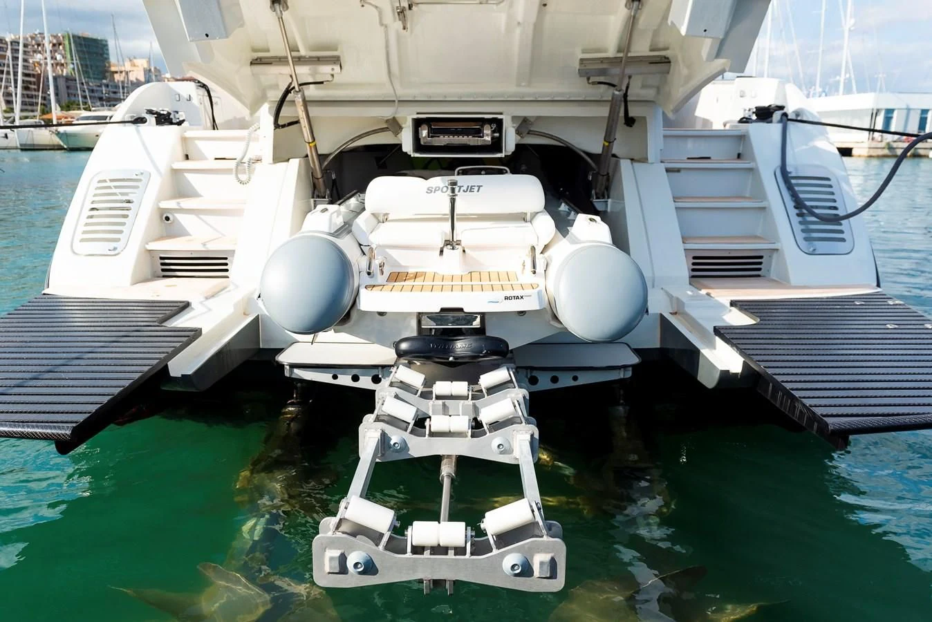 a boat docked at a pier aboard ONE DAY Yacht for Sale