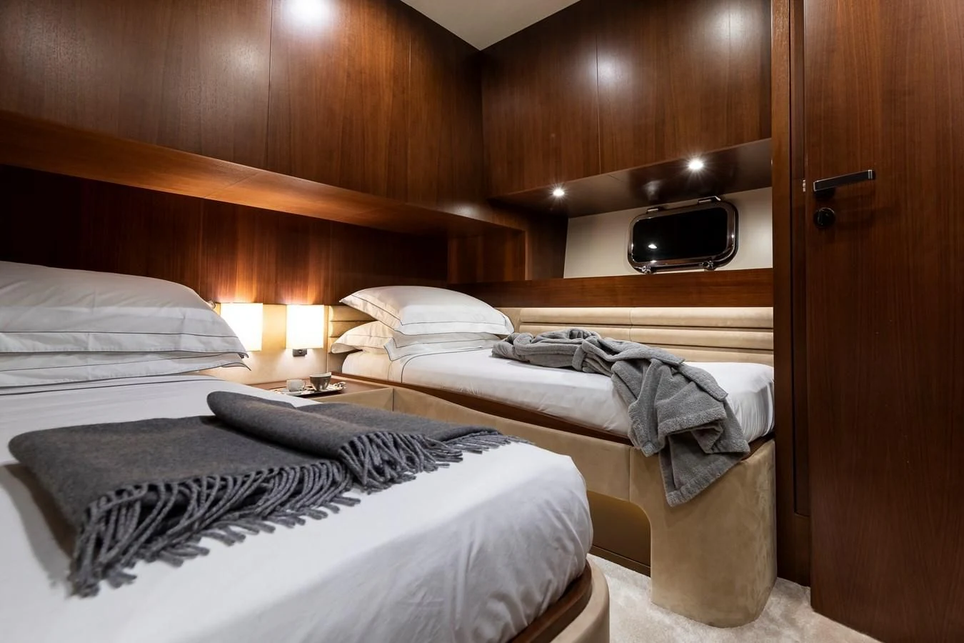 a couple of beds in a hotel room aboard ONE DAY Yacht for Sale