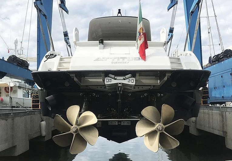 a boat with a propeller aboard ONE DAY Yacht for Sale