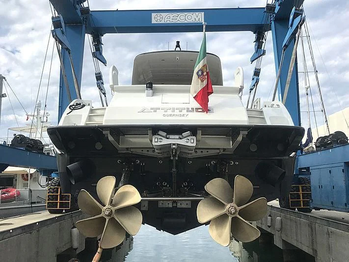 a large grey and black boat aboard ONE DAY Yacht for Sale