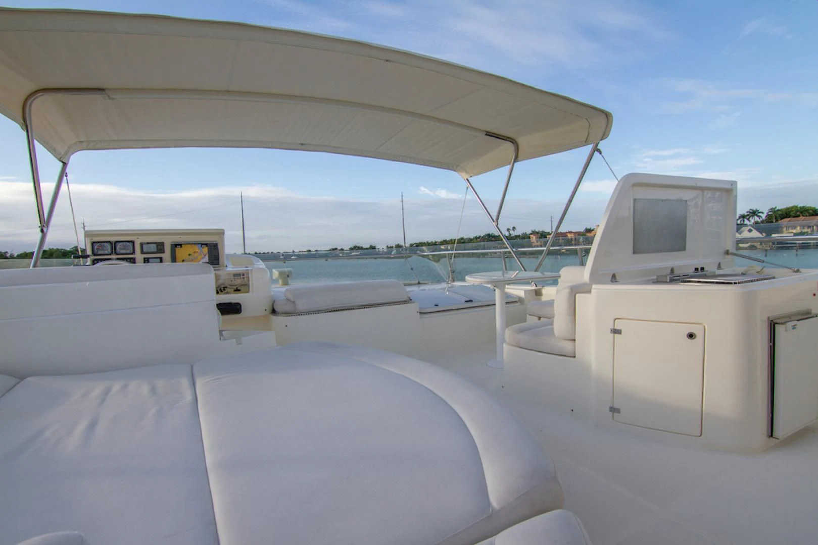 a white tent with a television on it aboard SEA PAL Yacht for Sale
