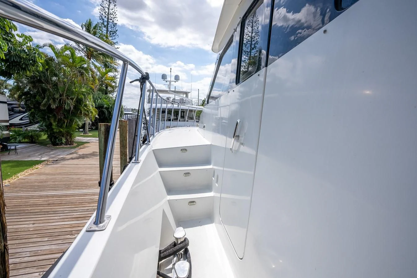 a large white boat aboard SELF MADE Yacht for Sale