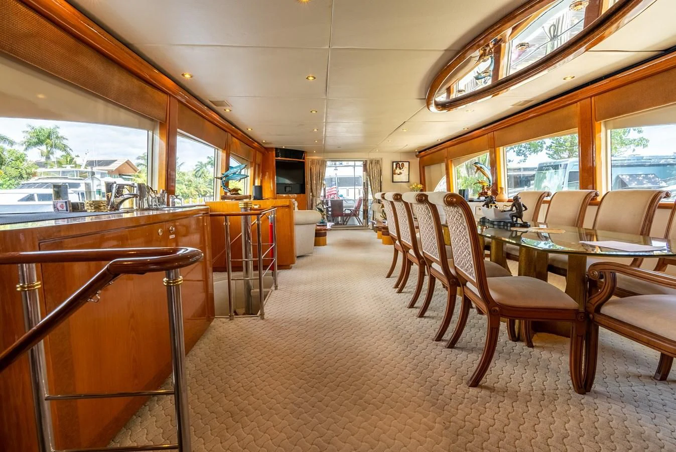 a bus with tables and chairs aboard SELF MADE Yacht for Sale