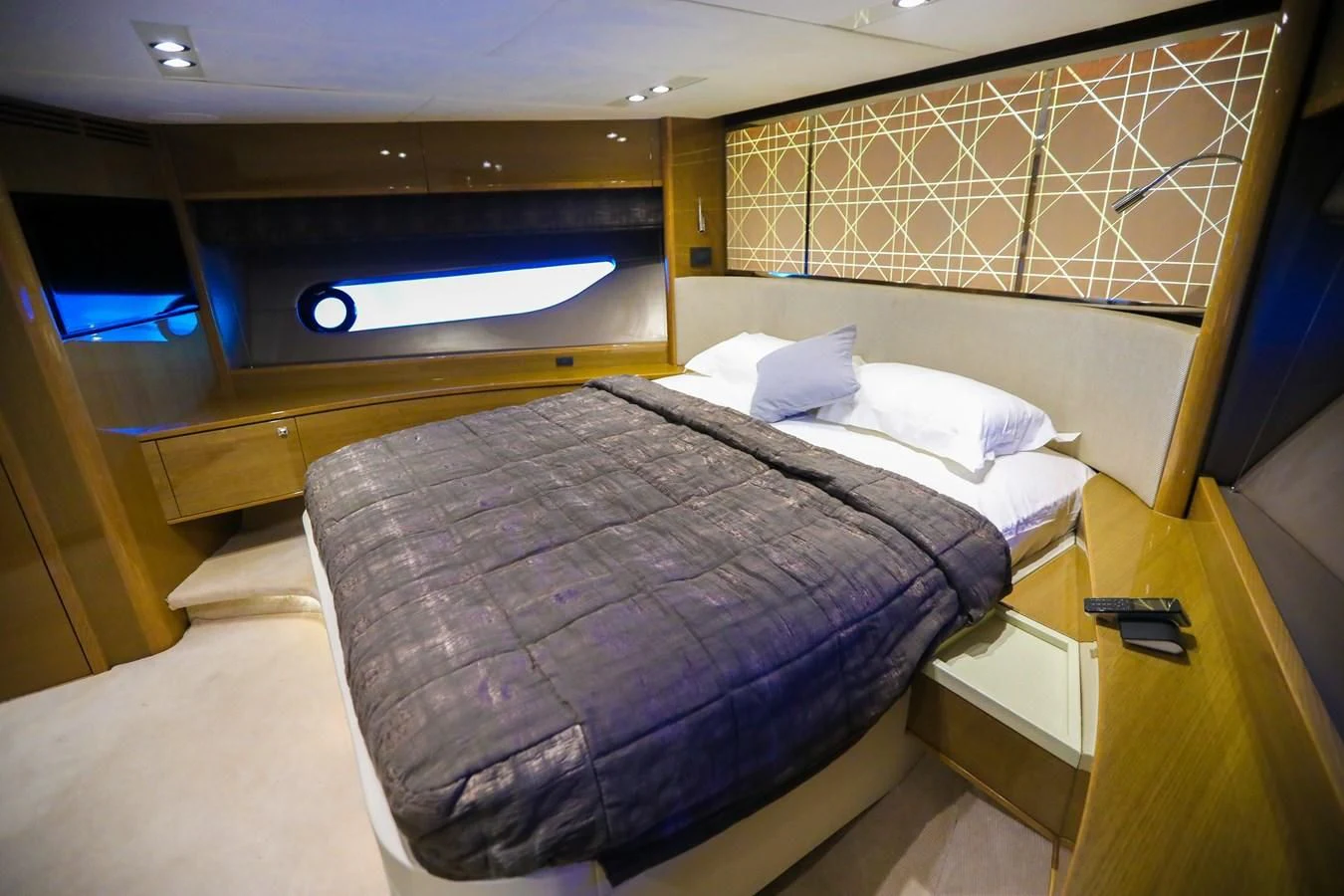 a room with two beds aboard M Yacht for Sale