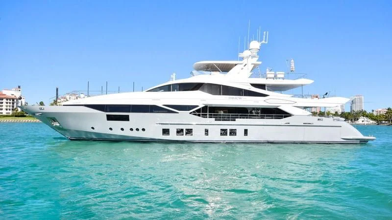 a large white yacht in the water aboard NEW WAVES Yacht for Sale