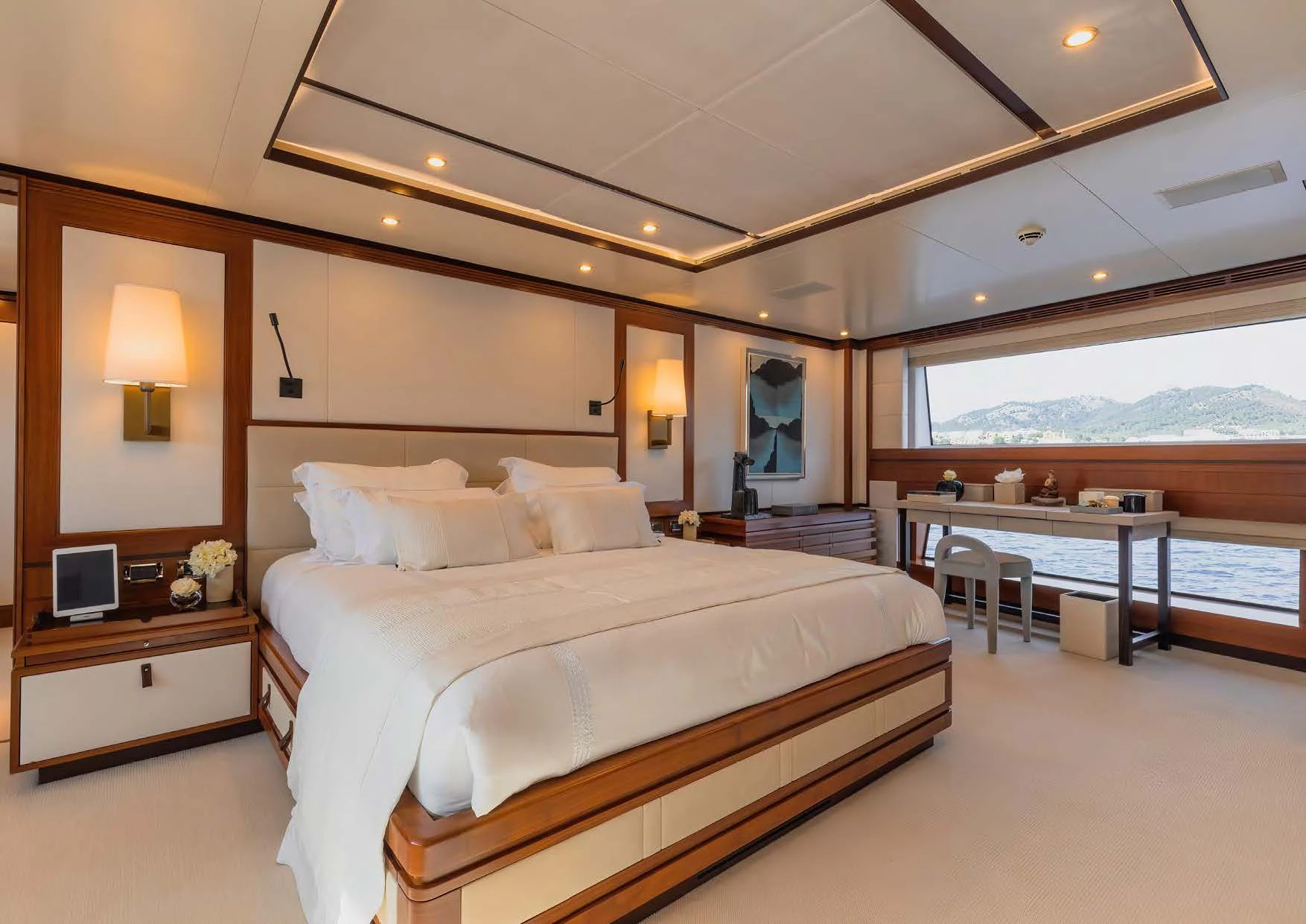 a large bedroom with a large bed aboard NEW WAVES Yacht for Sale