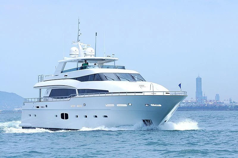 a white yacht on the water aboard BW Yacht for Sale
