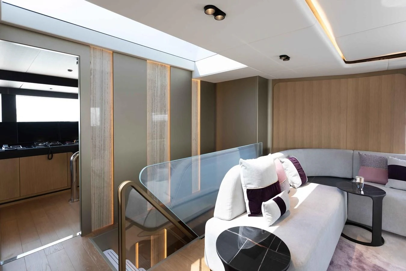 a room with a bed and a table aboard ALKHADRA Yacht for Charter