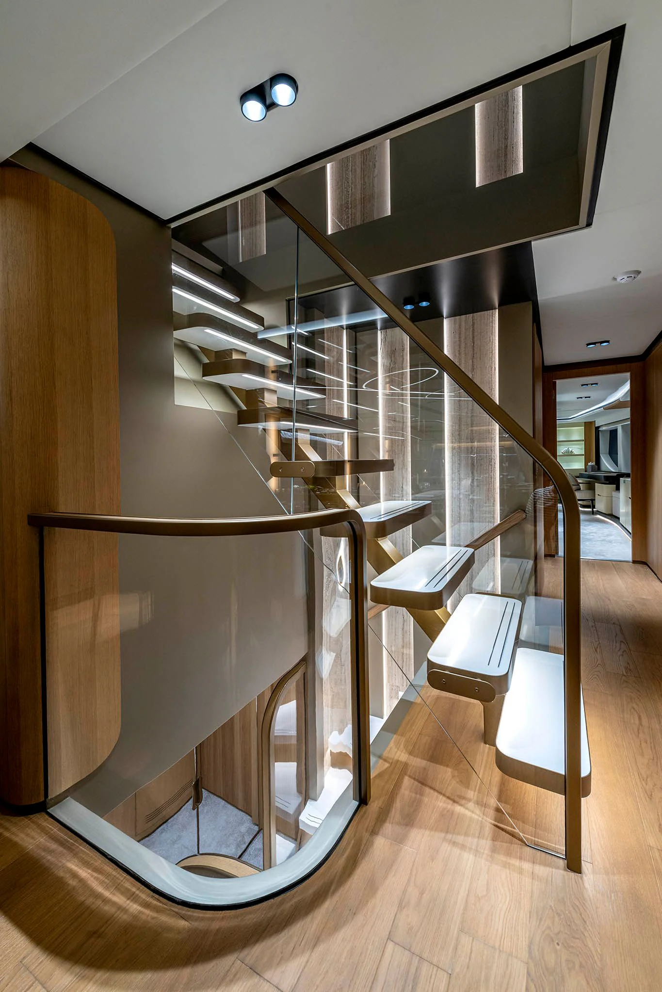 a glass wall with a glass display aboard ALKHADRA Yacht for Charter