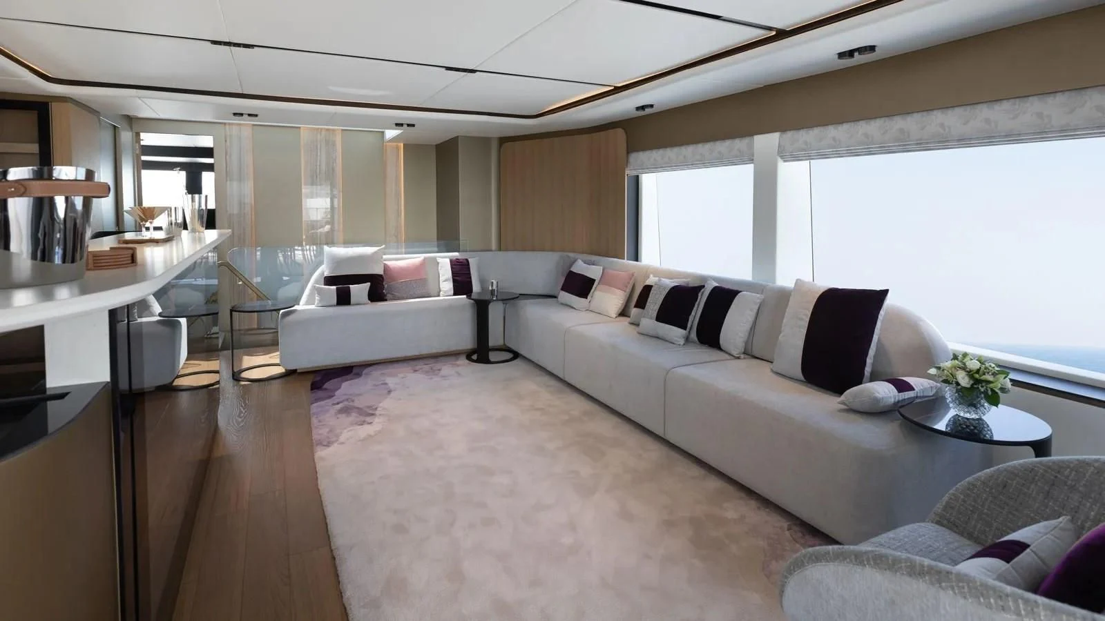 a living room with a couch and a table aboard ALKHADRA Yacht for Charter