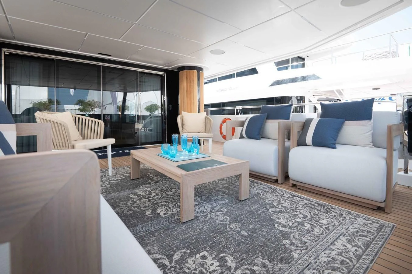 a living room with a couch and a coffee table aboard ALKHADRA Yacht for Charter