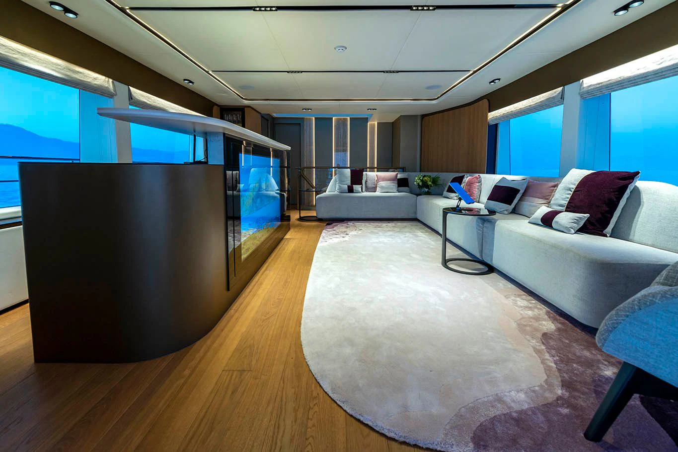 a living room with a large screen aboard ALKHADRA Yacht for Charter