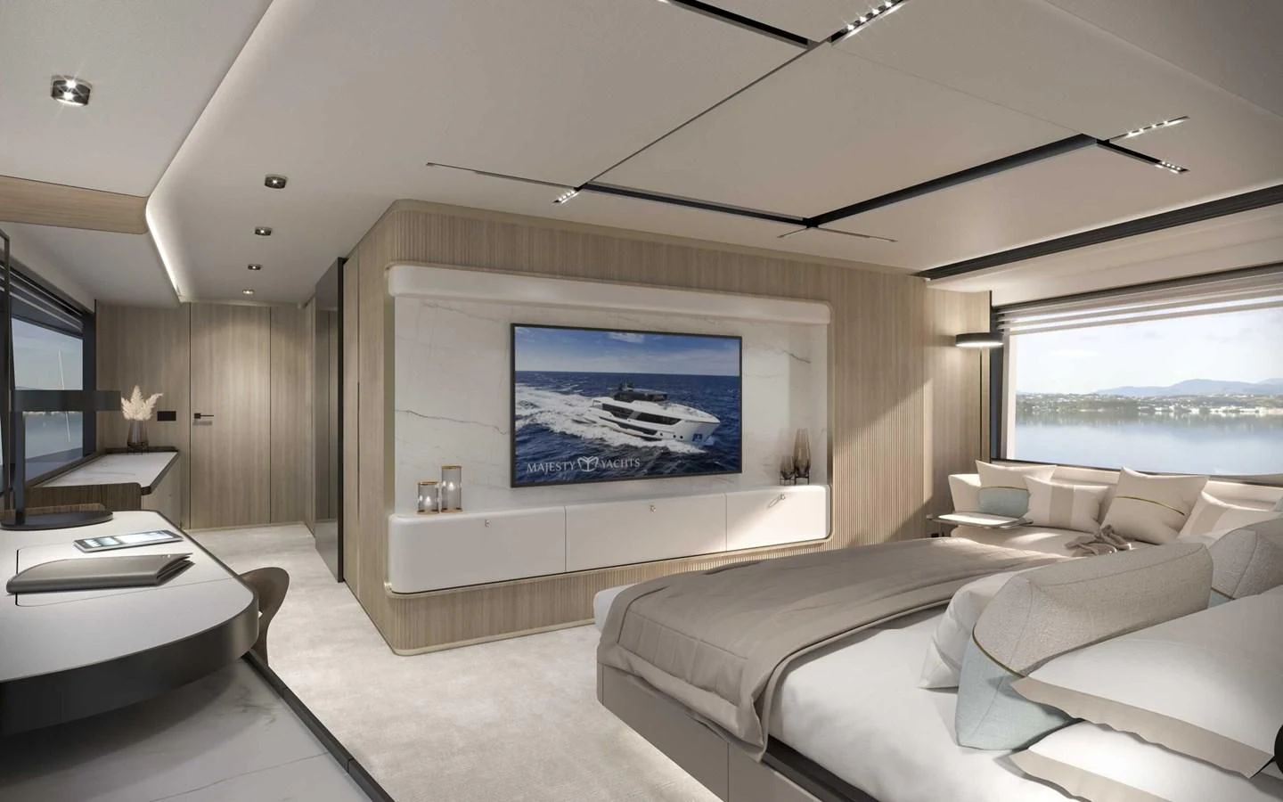 a room with a large screen aboard ALKHADRA Yacht for Charter