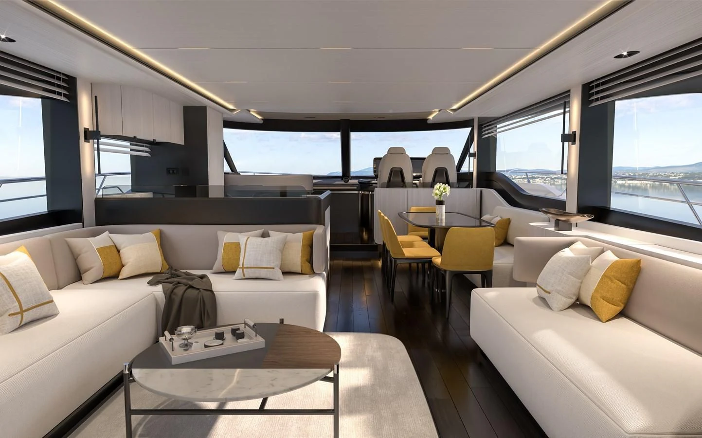 a living room with a couch and a table aboard ALKHADRA Yacht for Charter