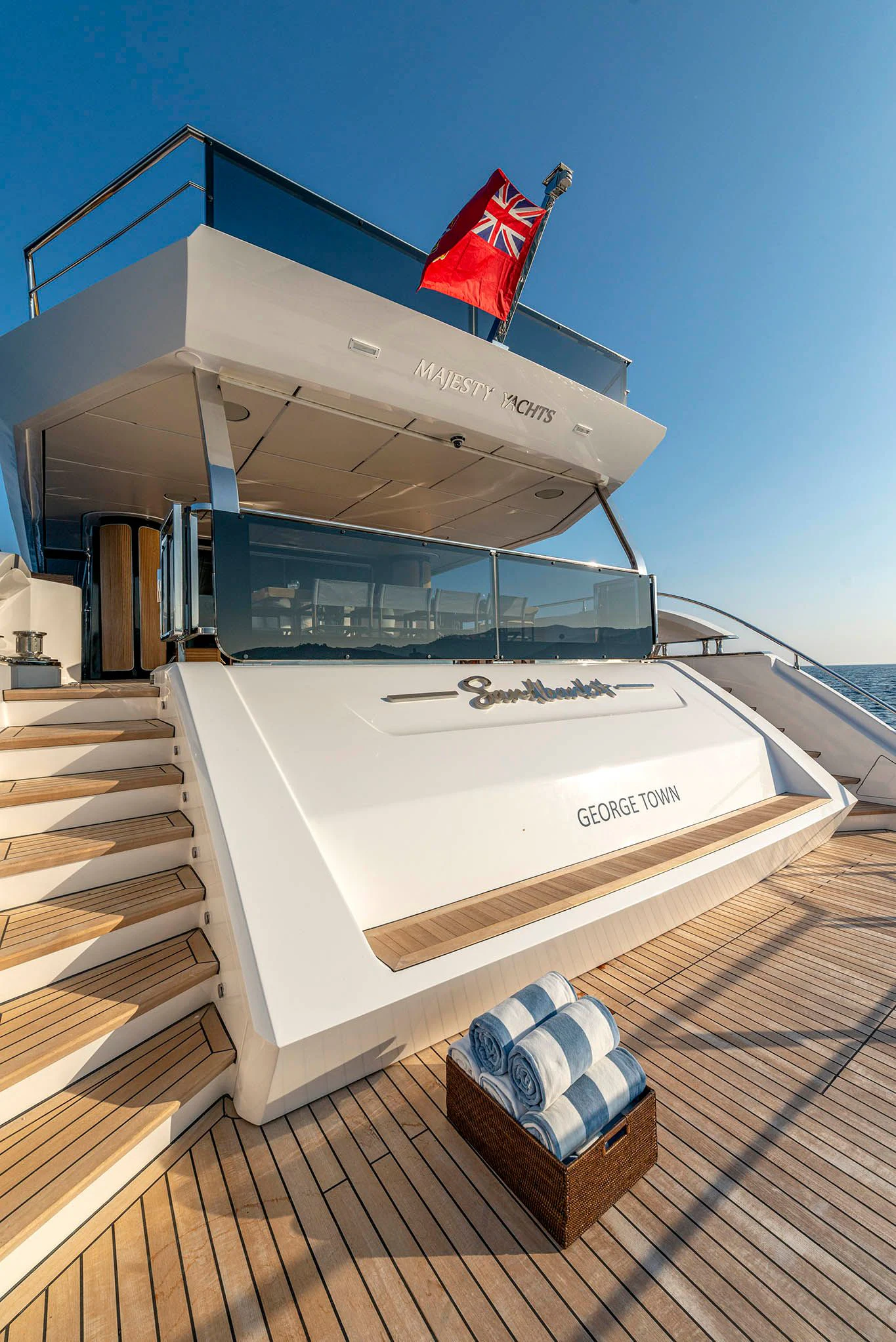 a large ship with a deck aboard ALKHADRA Yacht for Charter