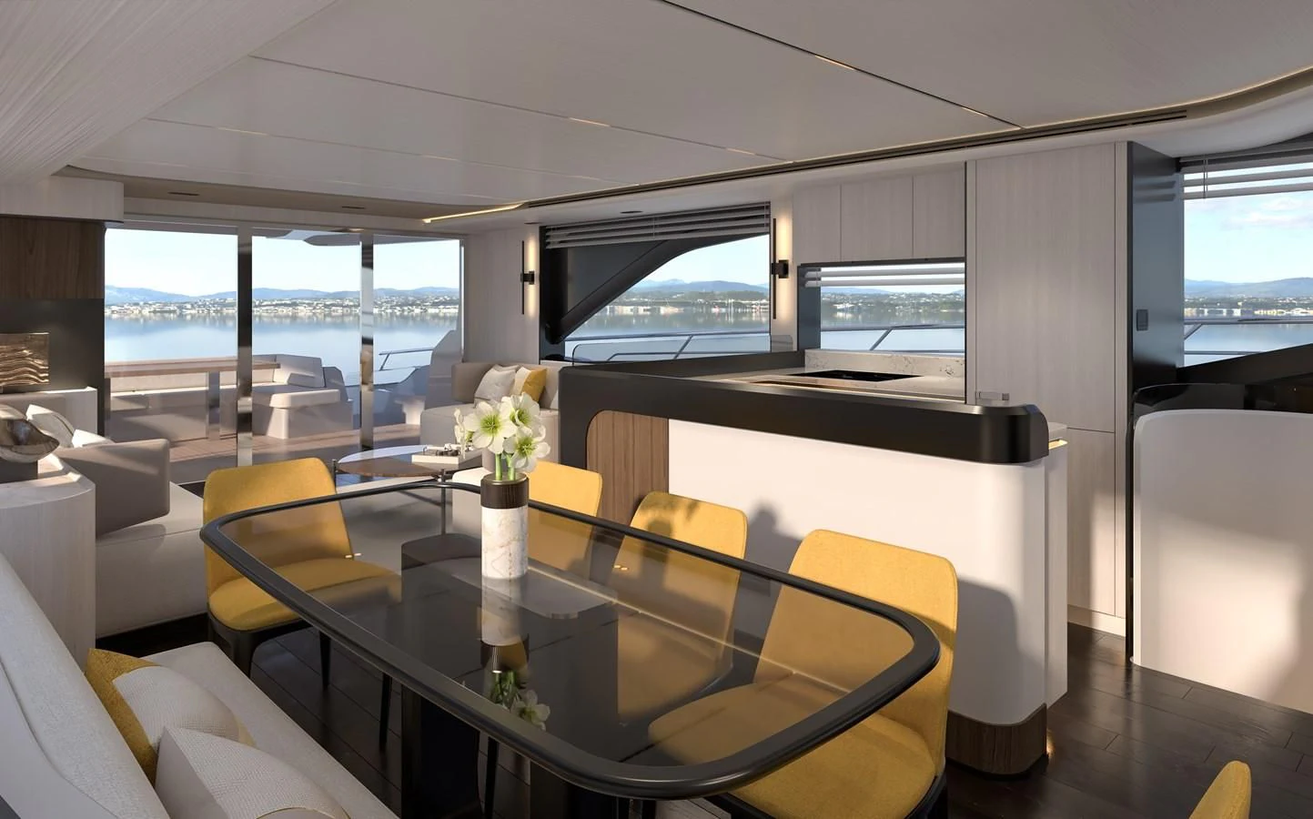 a room with a table and chairs aboard ALKHADRA Yacht for Charter