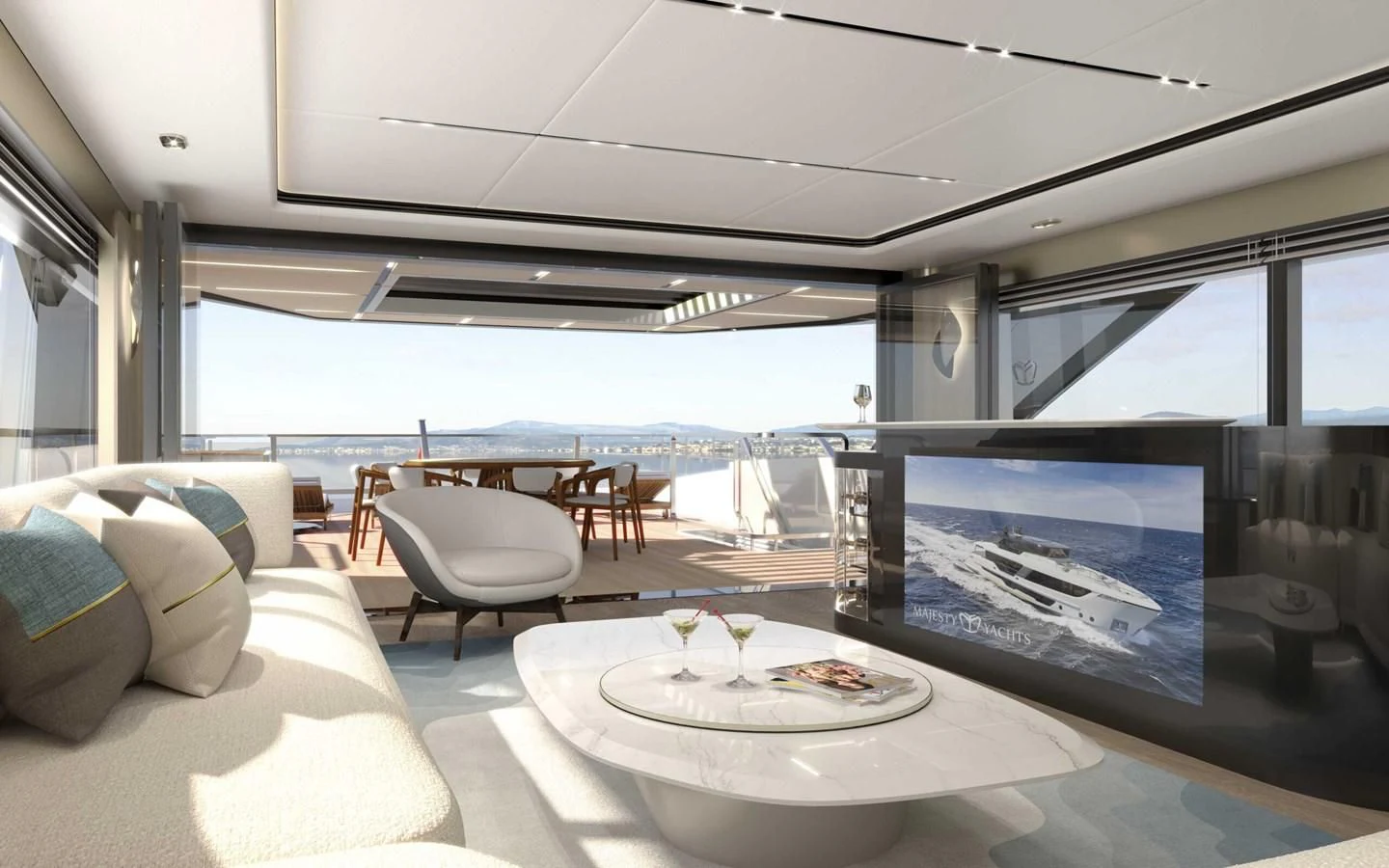 a room with a table and chairs aboard ALKHADRA Yacht for Charter