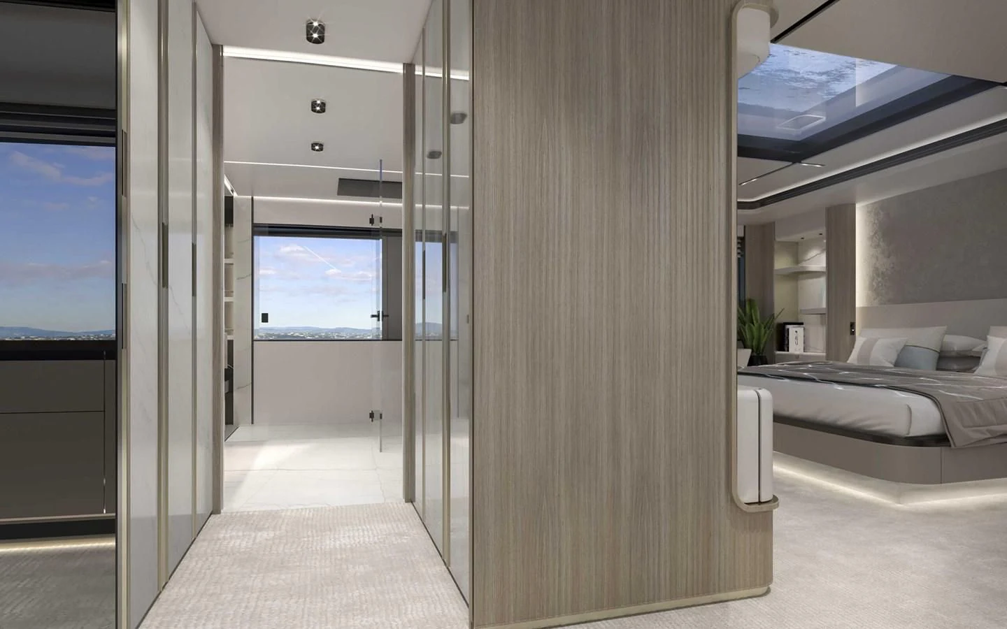 a room with a bed and a window aboard ALKHADRA Yacht for Charter