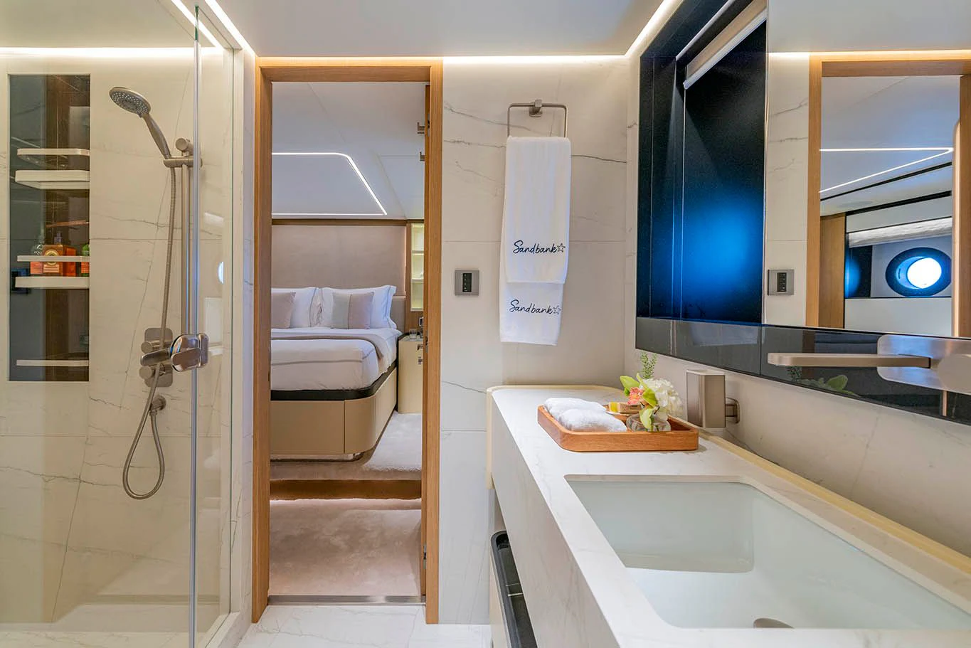 a bathroom with a sink and a bathtub aboard ALKHADRA Yacht for Charter